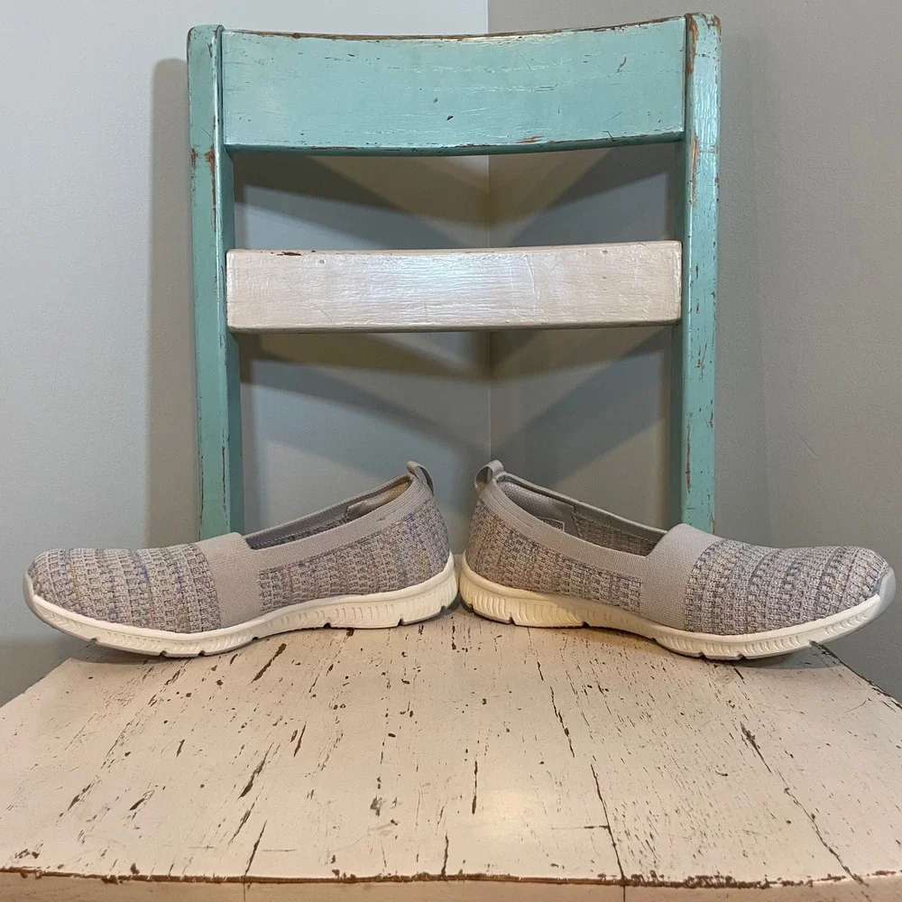Skechers Womens Air Cooled Sherbert Skies Slip-On Sneakers Grey Multi Woven Sz 8